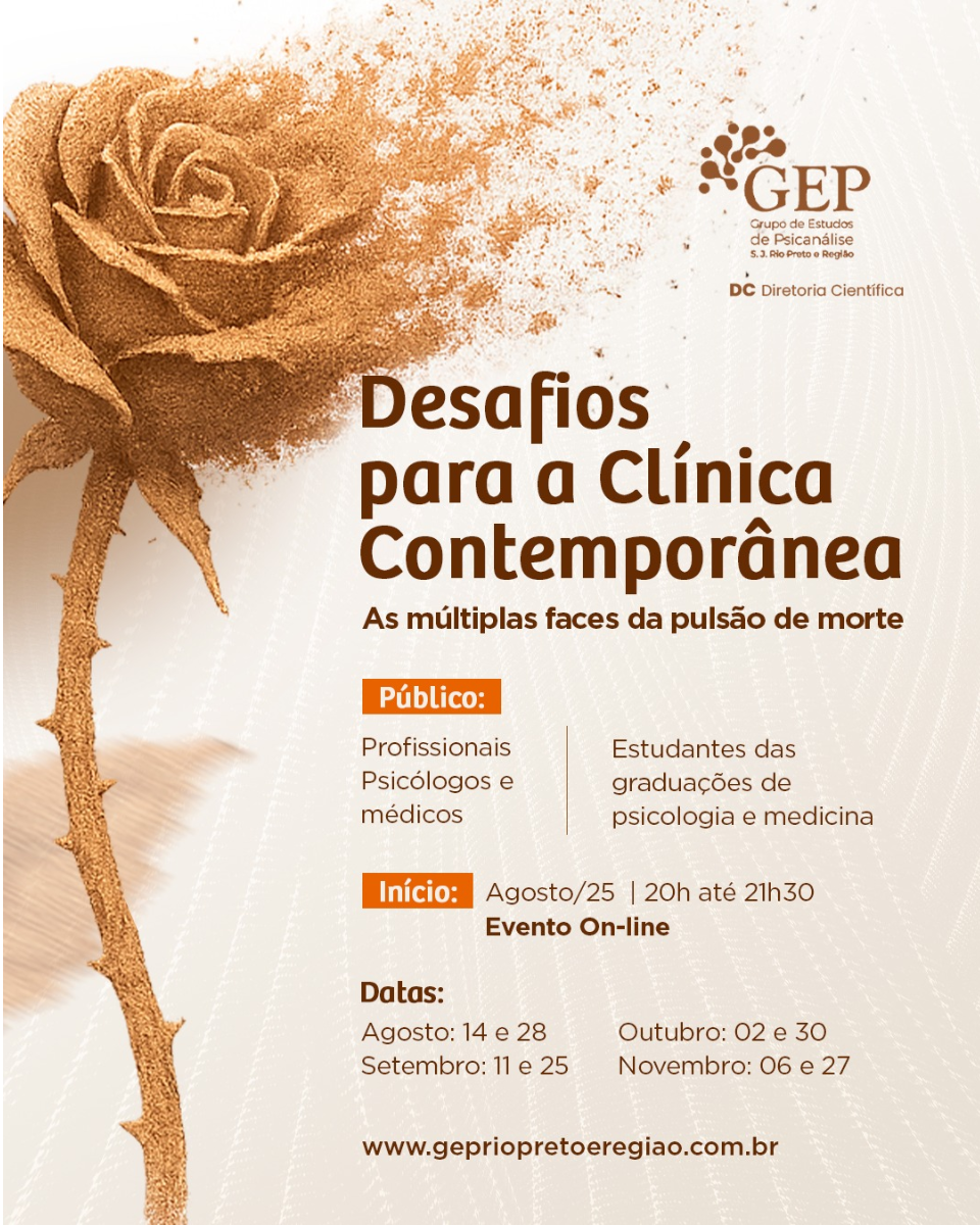 Cartaz do curso  Desafios para a Clínica Contemporânea: As Múltiplas Faces da Pulsão de Morte