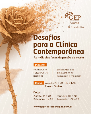 Cartaz do curso:  Desafios para a Clínica Contemporânea: As Múltiplas Faces da Pulsão de Morte